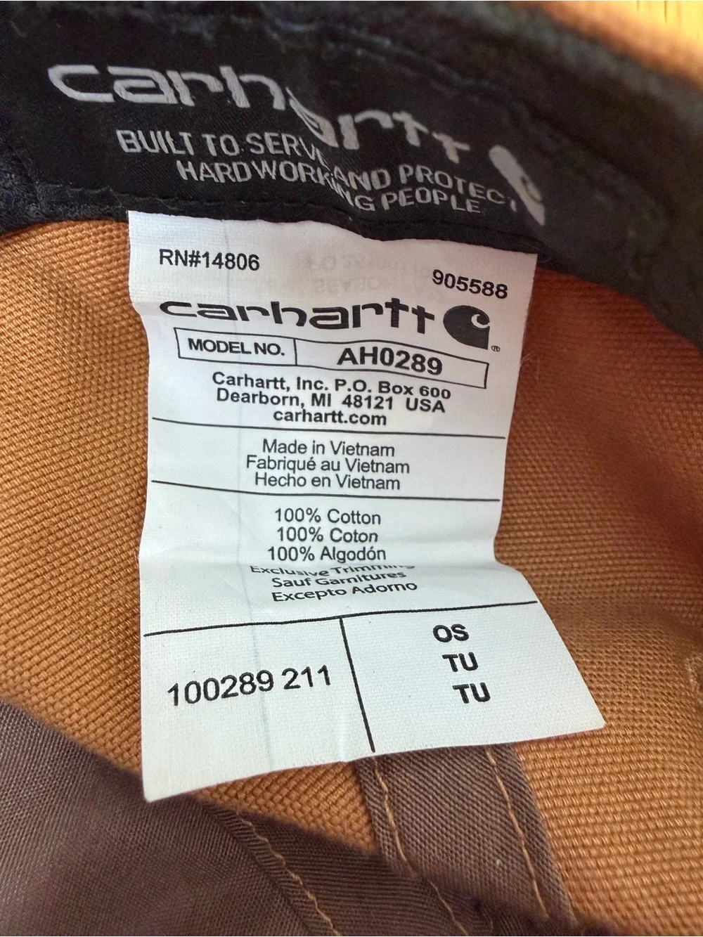 Carhartt Men's Brown Canvas Baseball Cap with Front Logo Patch